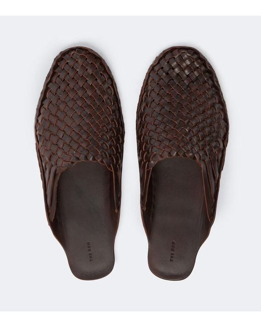 The Row Brown Woven Leather Slip-On Shoes for men