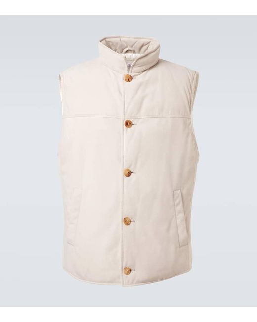 Veste Doudoune Sans Manches En Daim Brunello Cucinelli pour homme en coloris Natural