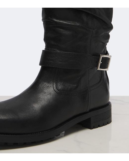 Jimmy Choo Black Biker Leather Knee-High Boots