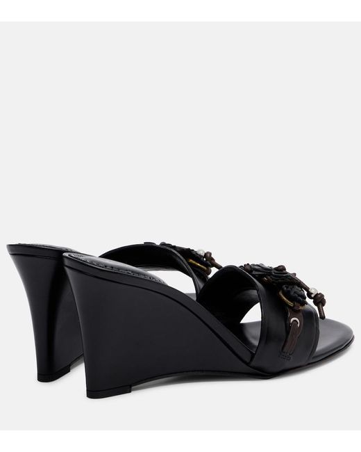 Isabel Marant Black Anee Embellished Leather Wedge Mules