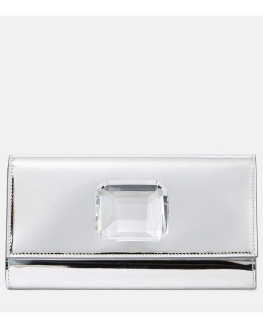 Gianvito Rossi White Jaipur Embellished Mirrored Leather Clutch