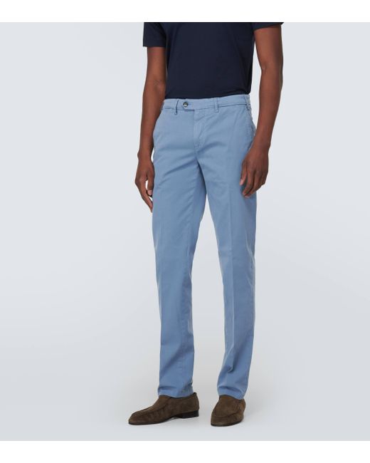 Canali Blue Cotton Twill Chinos for men