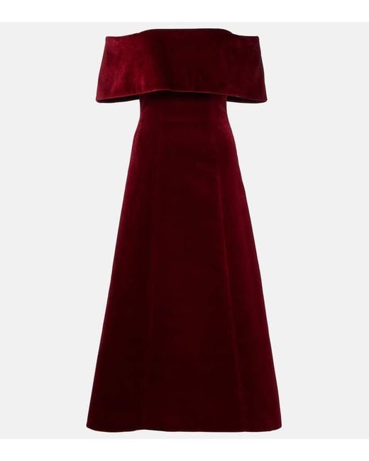Emilia Wickstead Red Carita Off-Shoulder Cotton Velvet Midi Dress