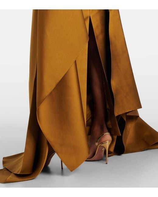 Solace London Brown Charo One-Shoulder Twill Gown