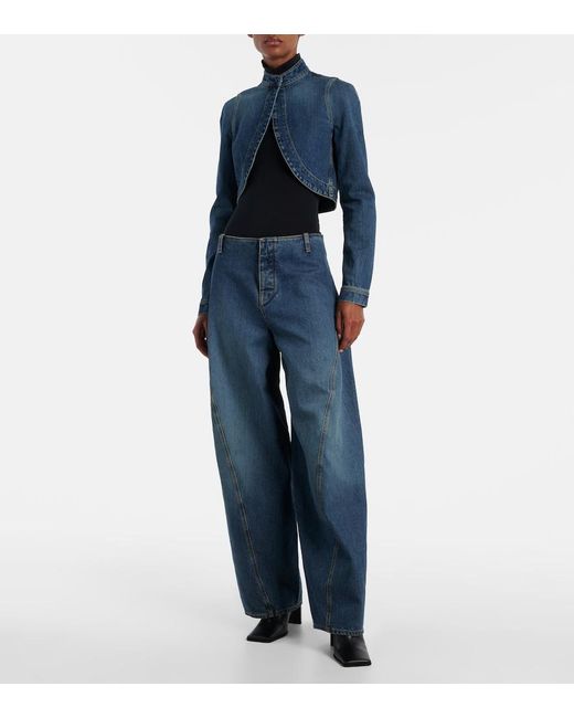 Alaïa Blue Mid-Rise Barrel-Leg Jeans