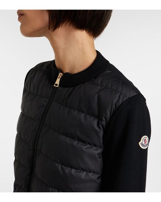 Moncler Black Down-Paneled Virgin Wool Cardigan