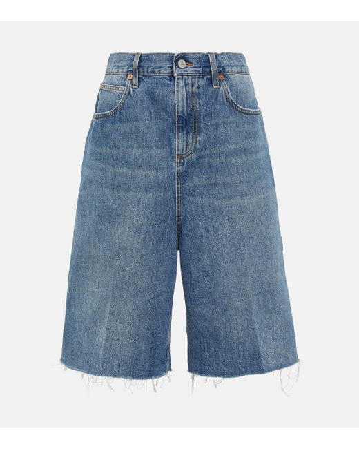 Gucci Blue Crystal-embellished Denim Shorts