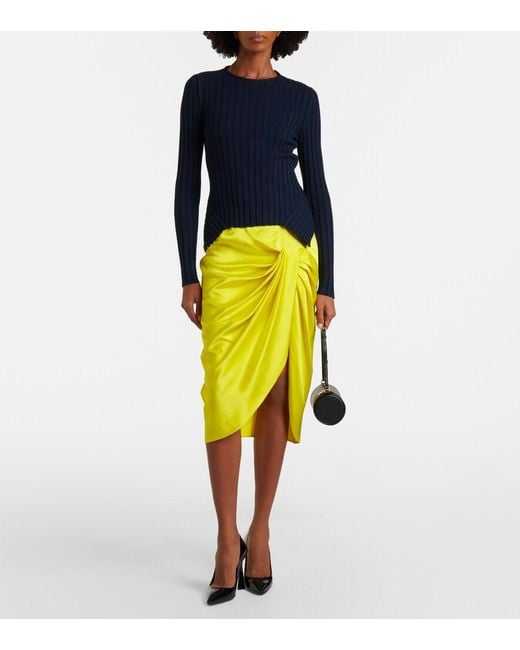 Stella McCartney Yellow Draped Satin Pencil Skirt