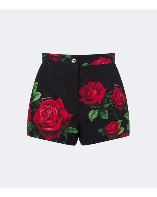 Dolce & Gabbana Red Floral Cotton Shorts