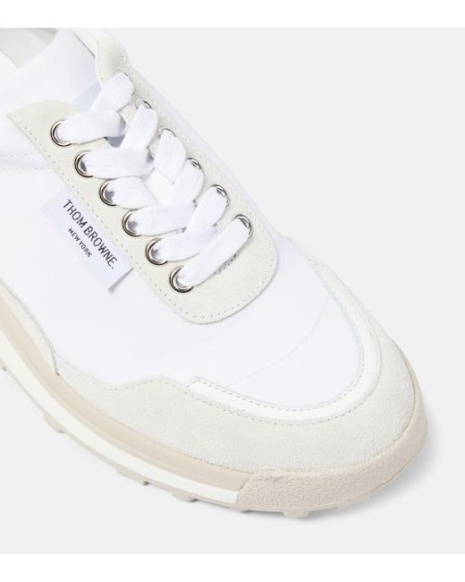 Thom Browne White Alumni Trainer Suede-trimmed Sneakers