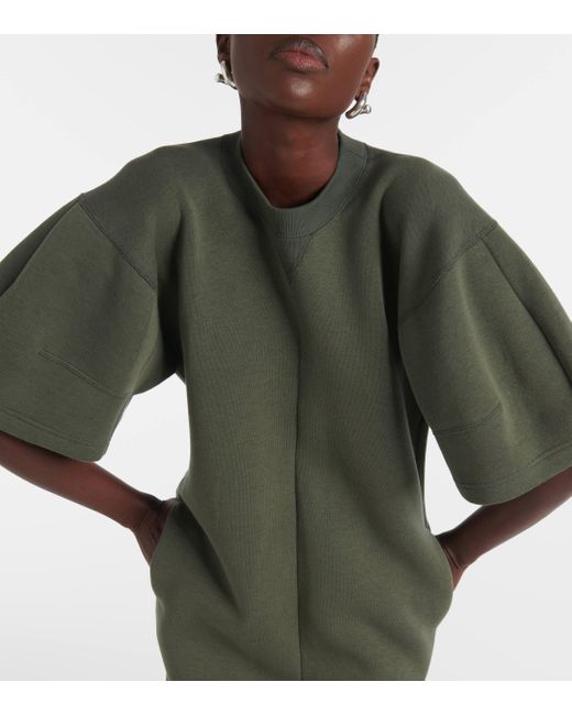 Sacai Green Sponge Jersey And Twill Minidress