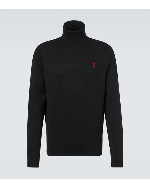 AMI Black Ami De Cour Wool Turtleneck Sweater for men