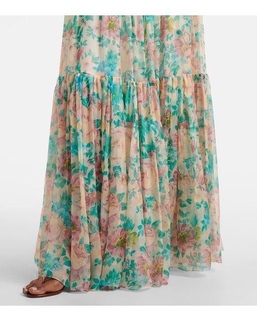 Jupe Longue En Soie A Fleurs Chloé en coloris Green