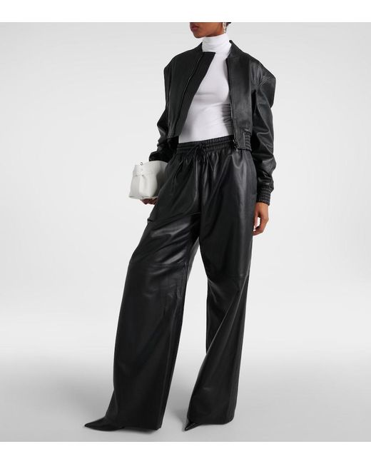 Wardrobe NYC Black Leather Wide-Leg Pants