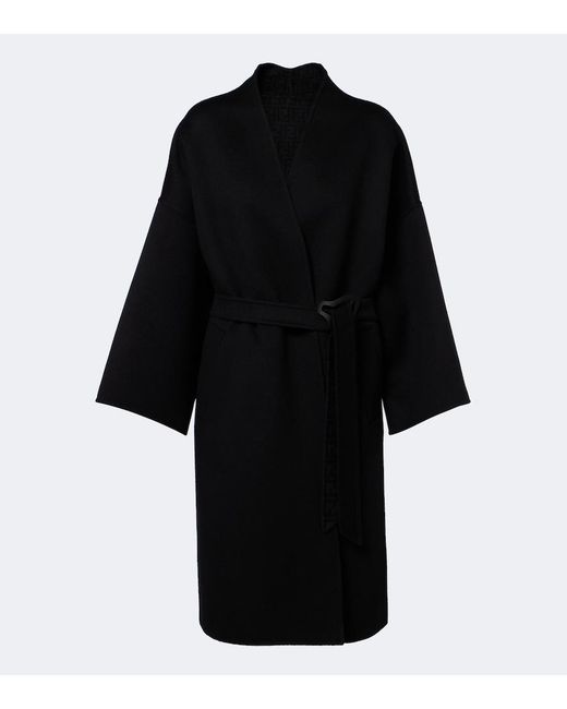 Fendi Black Belted Wool And Silk Coat