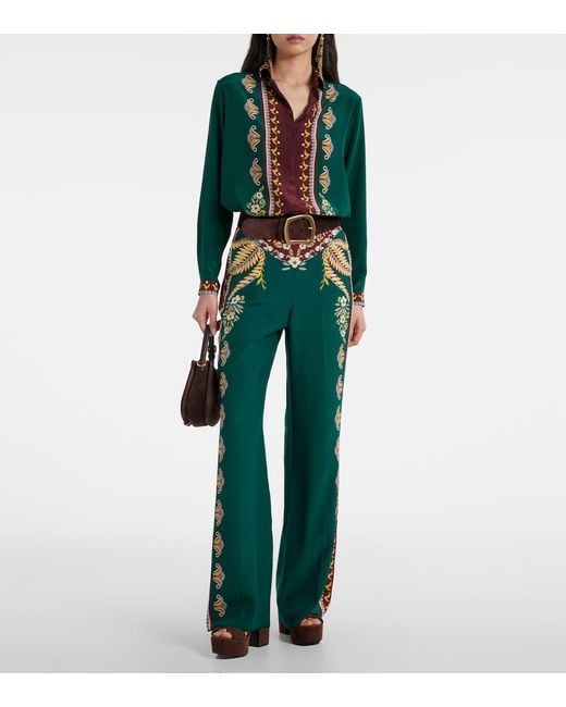 Etro Multicolor Long Silk Shirt With Placed Print