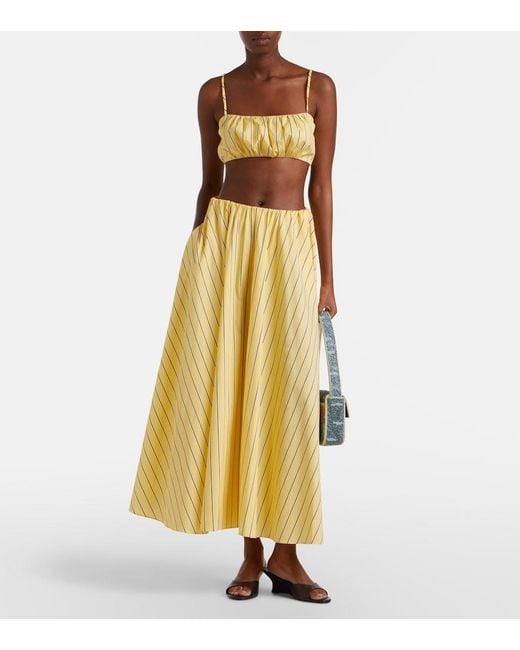 Staud Yellow Milano Striped Cotton Maxi Skirt