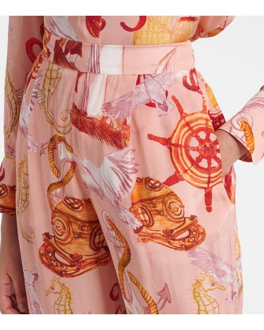 Farm Rio Orange Nautical Wonder Printed Straight Pants