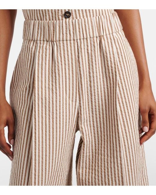 Brunello Cucinelli Natural Striped Cotton-Blend Wide-Leg Pants
