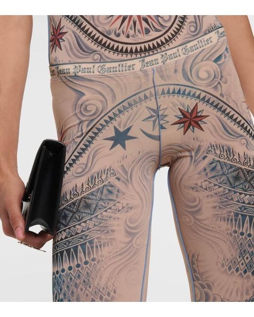 Leggings Sun Tattoo de malla estampados Jean Paul Gaultier de color Blue