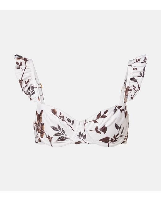 Agua Bendita Metallic Kiwi Floral Ruffled Bikini Top