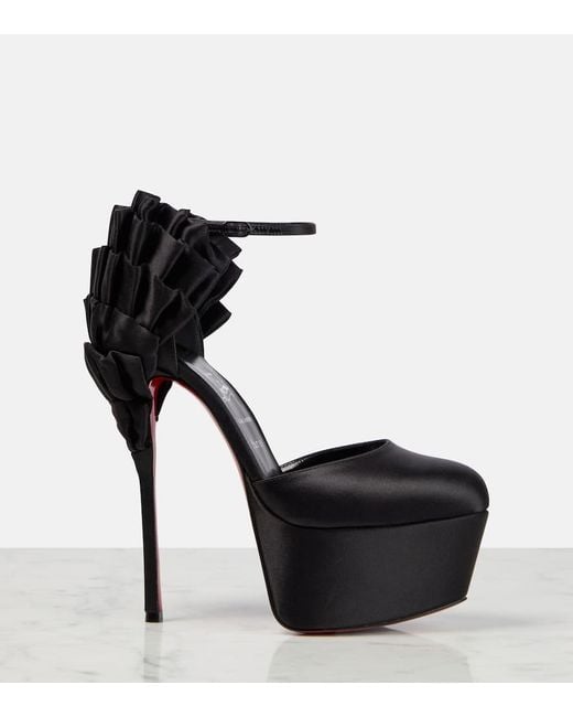 Christian Louboutin Black Maria Frou Alta Satin Platform Pumps