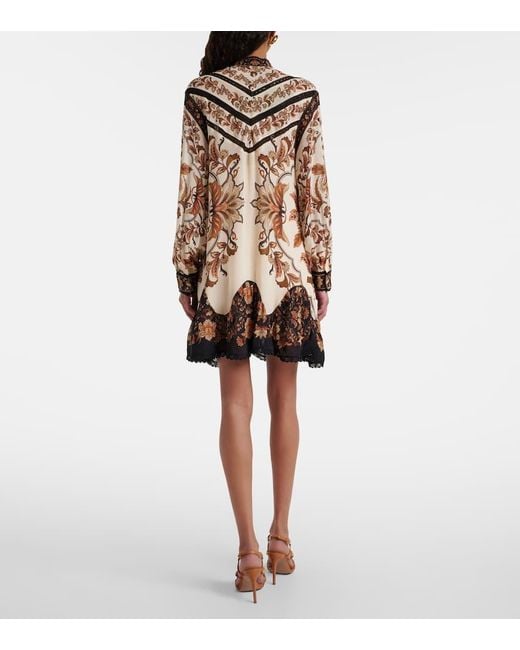 Farm Rio Brown Floral Lace-Trimmed Minidress