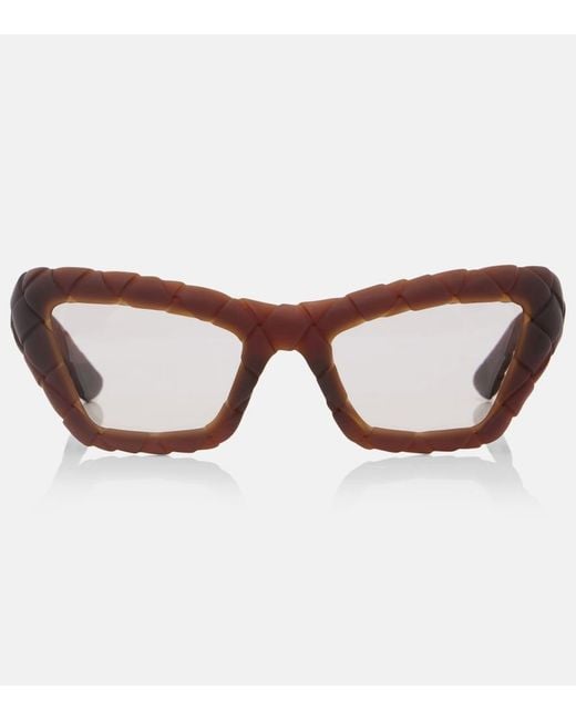 Bottega Veneta Brown Knot Intrecciato Cat-Eye Sunglasses