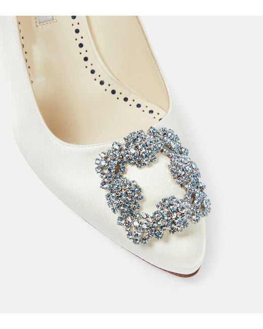Manolo Blahnik White Bridal Hangisi 90 Embellished Satin Pumps