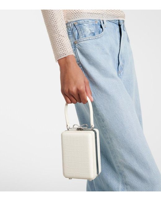 Self-Portrait Natural Micro Croc-Effect Embellished Leather Tote Bag
