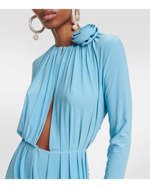 Magda Butrym Blue Robe Aus Stretch-jersey Mit Falten Und Applikation