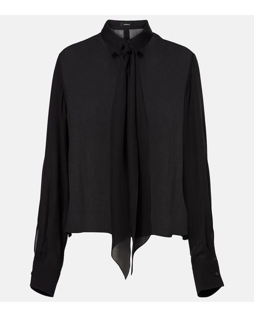 Wardrobe NYC Black Tie-Neck Silk Blouse