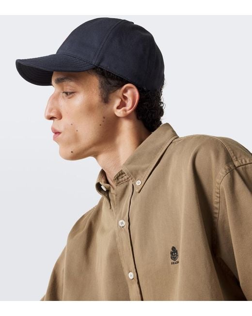 Prada Blue Logo Canvas Baseball Cap for men