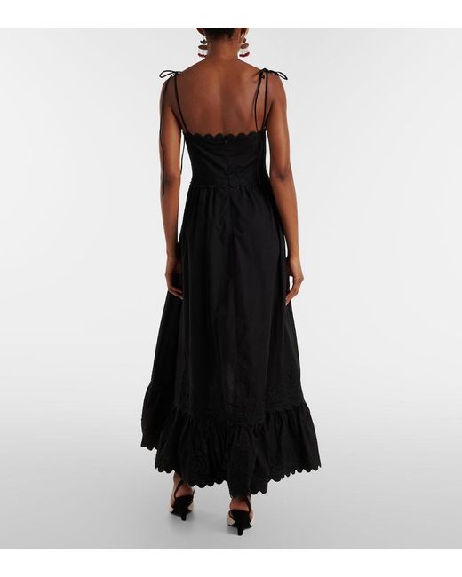 Juliet Dunn Black Asymmetric Embroidered Cotton Midi Dress
