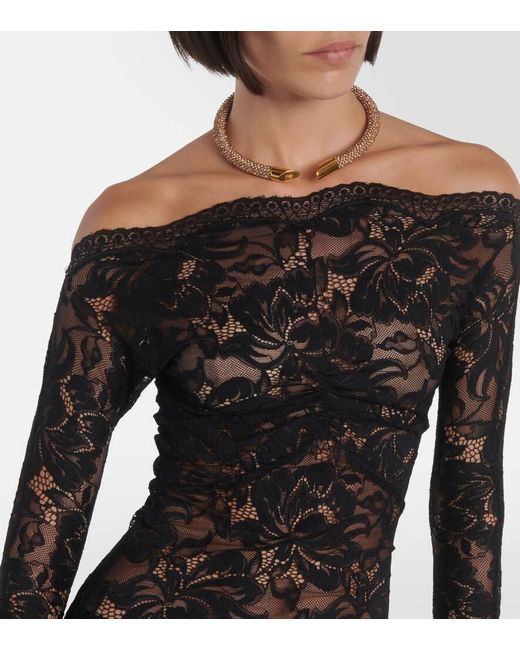 Rabanne Black Floral Off-shoulder Lace Minidress