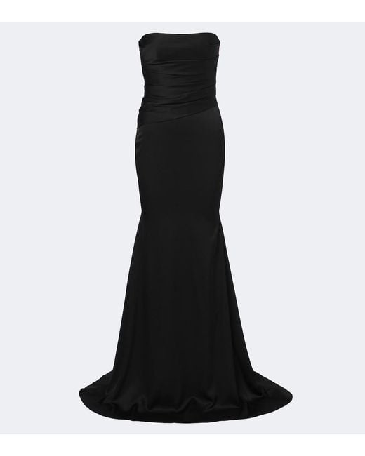 Alex Perry Black Draped Strapless Crepe Satin Gown