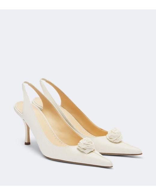 Magda Butrym White Floral-Applique Satin Slingback Pumps