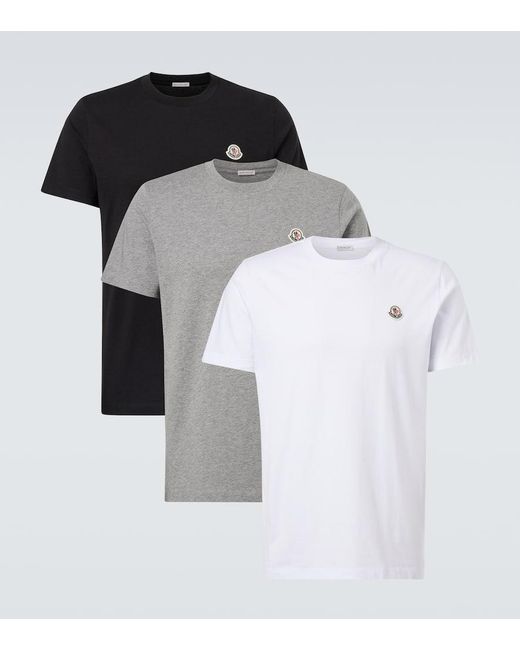 Moncler Black Set Of 3 Logo Cotton Jersey T-Shirts for men