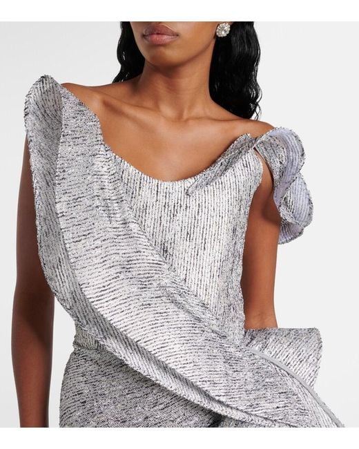 Maticevski White Satellite Wave Ruffled Gown