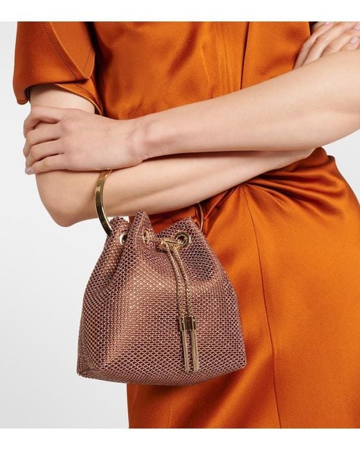 Jimmy Choo Brown Bon Bon Small Embellished Satin Bucket Bag