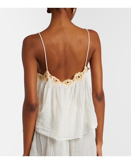 Ulla Johnson White Alessia Crochet-Trimmed Cotton Gauze Top
