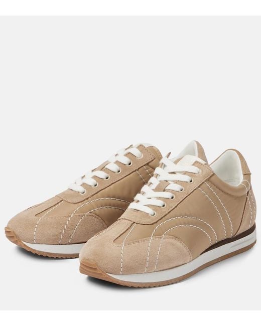 Totême Natural Sport Suede-Trimmed Sneakers
