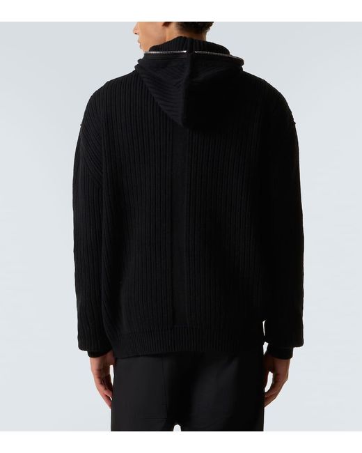 Rick Owens Black Ribbed-Knit Virgin Wool Zip-Up Sweater for men