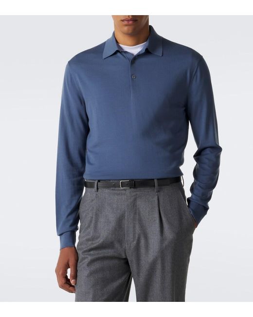 Zegna Blue Wool Polo Sweater for men