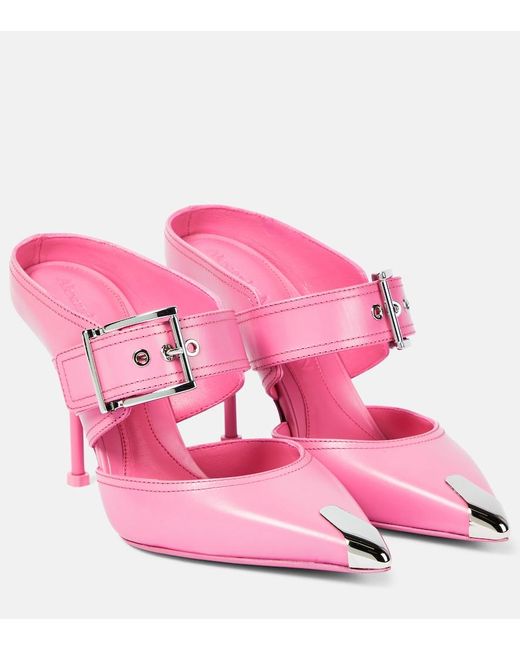 Alexander McQueen Pink Punk Buckled Leather Mules