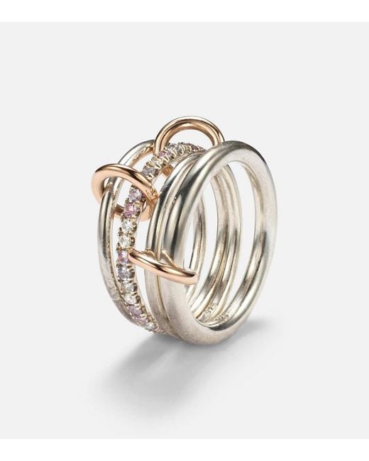 Spinelli Kilcollin Metallic Nimbus Sterling Linked Rings With Sapphires, Tanzanite And Diamonds