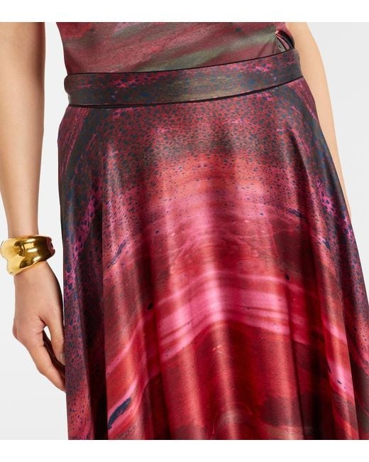 Roksanda Red Printed Silk Satin Maxi Skirt
