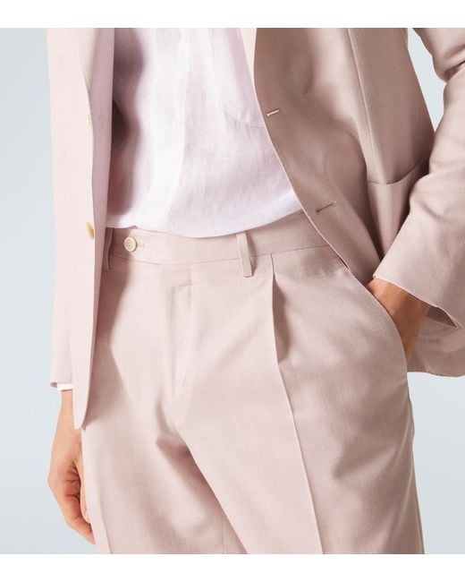 Lardini Pink Wool, Silk, And Linen Suit for men