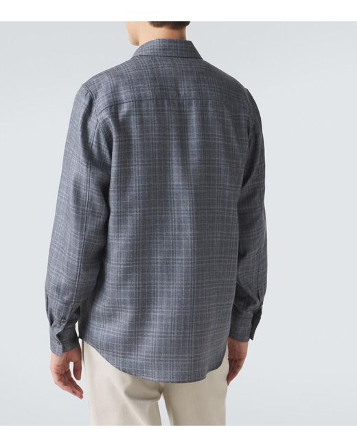 Agnona Blue Checked Wool, Silk, And Linen Shirt for men