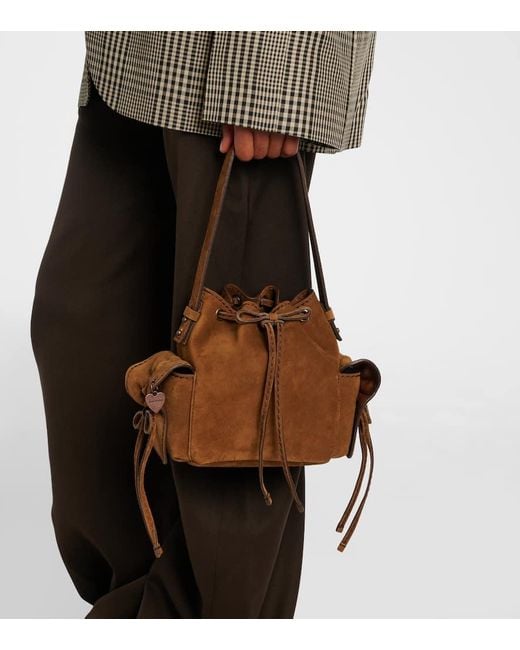 Acne Brown Multipocket Mini Suede Bucket Bag